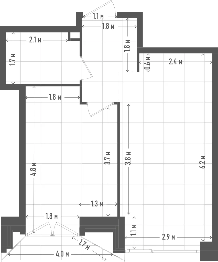 Планировка: 1-комнатная, 41,9 м²