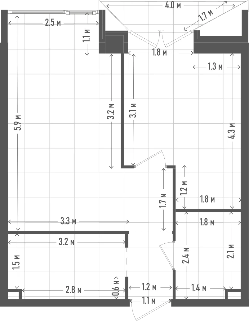 Планировка: 1-комнатная, 45,8 м²