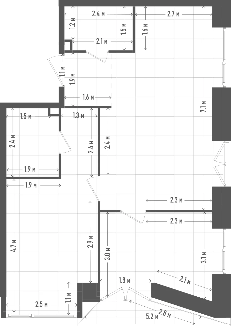 Планировка: 2-комнатная, 68,1 м²