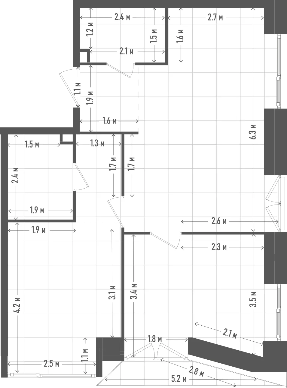 Планировка: 2-комнатная, 64,8 м²