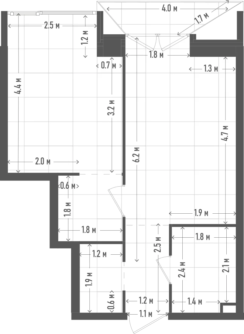 Планировка: 1-комнатная, 41,9 м²