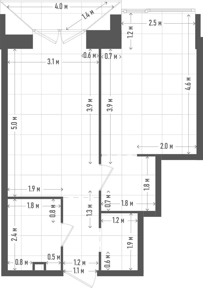 Планировка: 1-комнатная, 44,3 м²