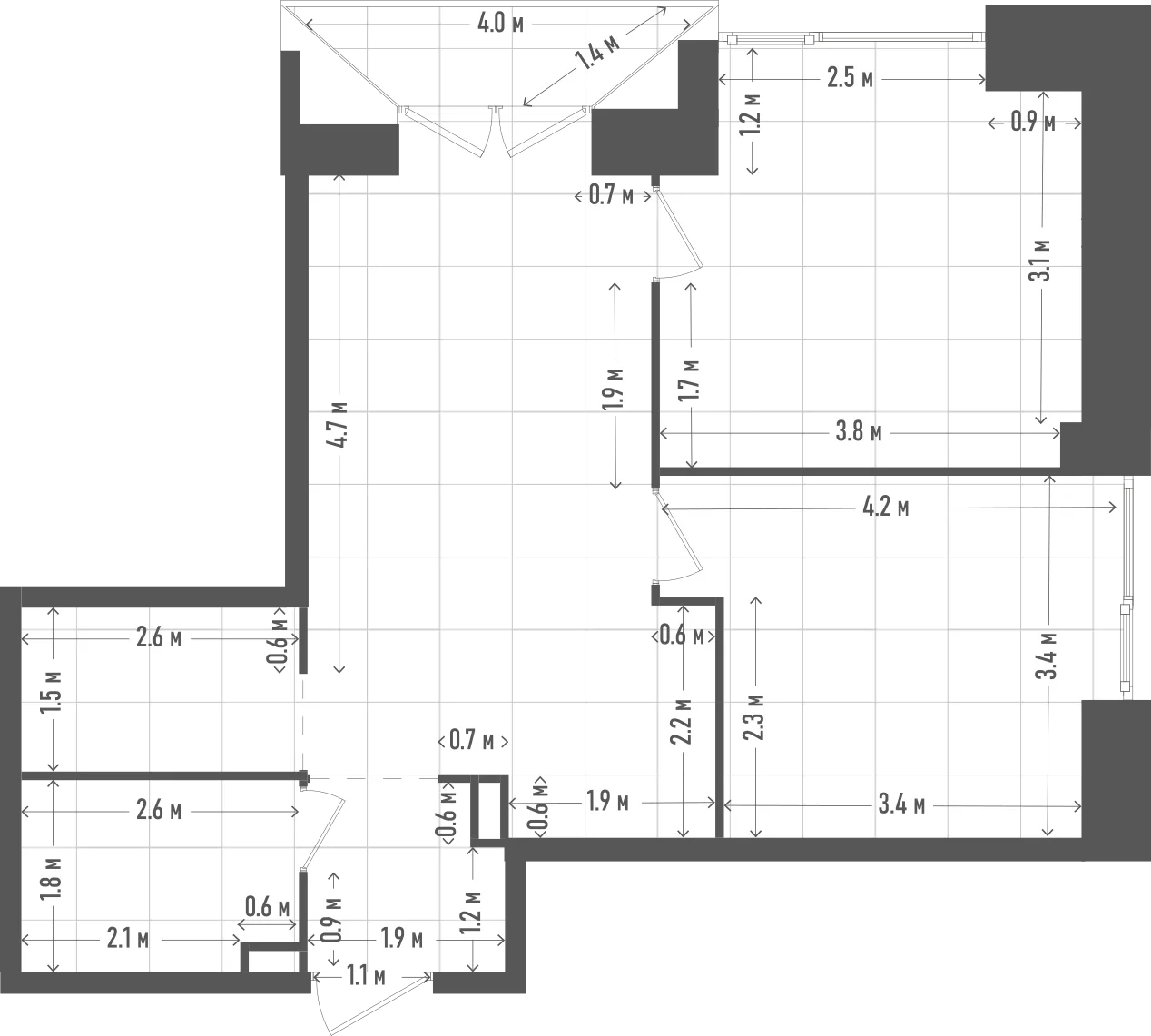 Планировка: 2-комнатная, 60,6 м²