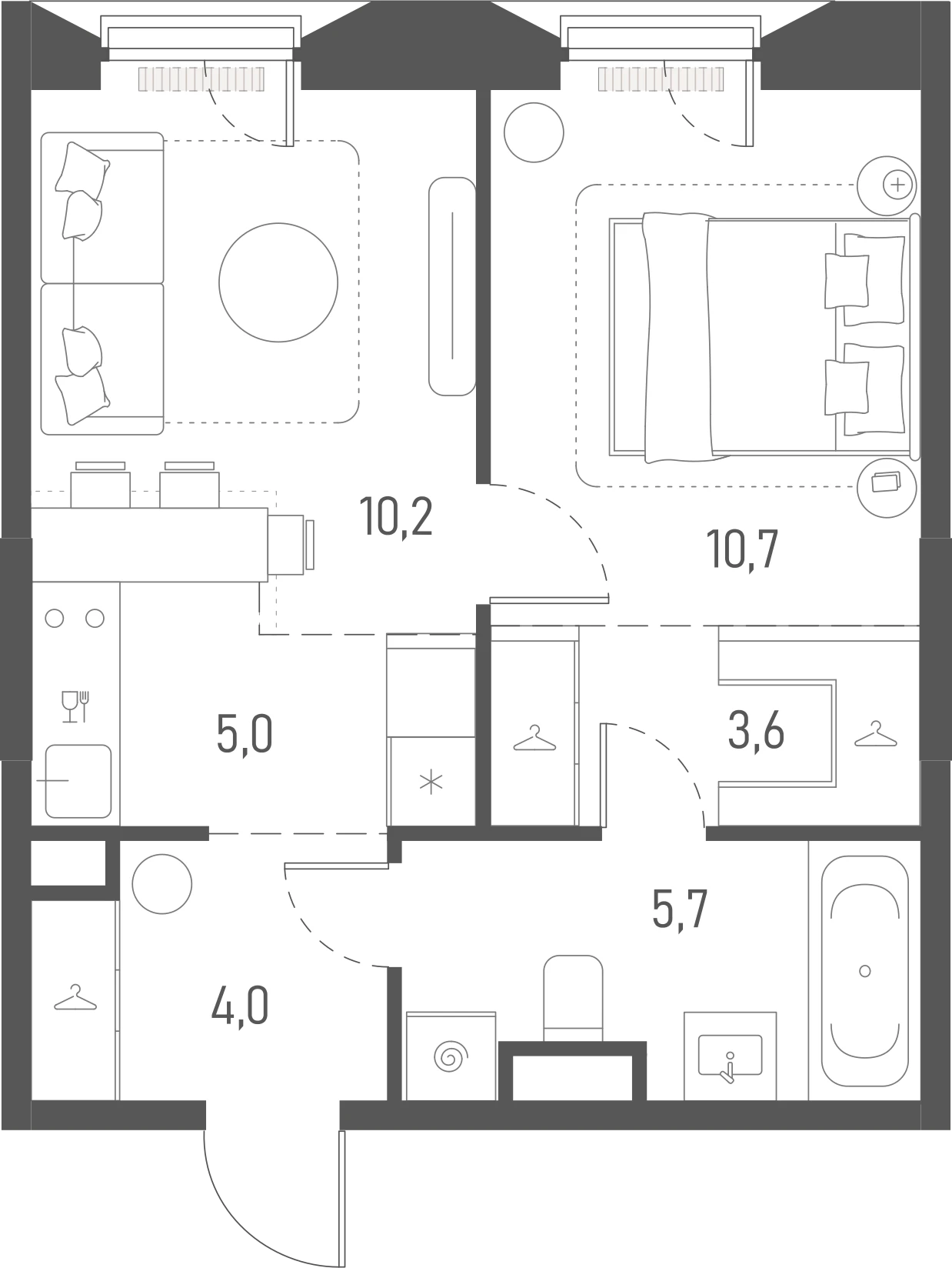 Планировка: 1-комнатная, 39,2 м²