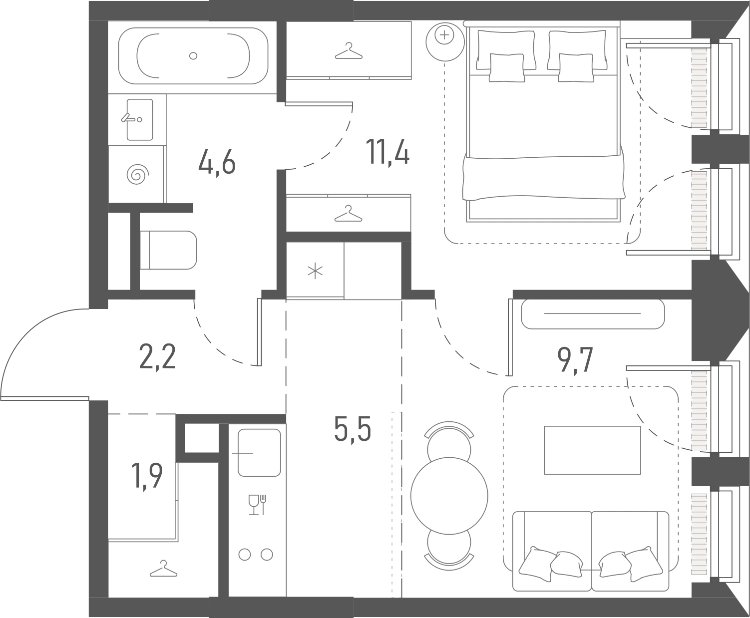 Планировка: 1-комнатная, 35,3 м²