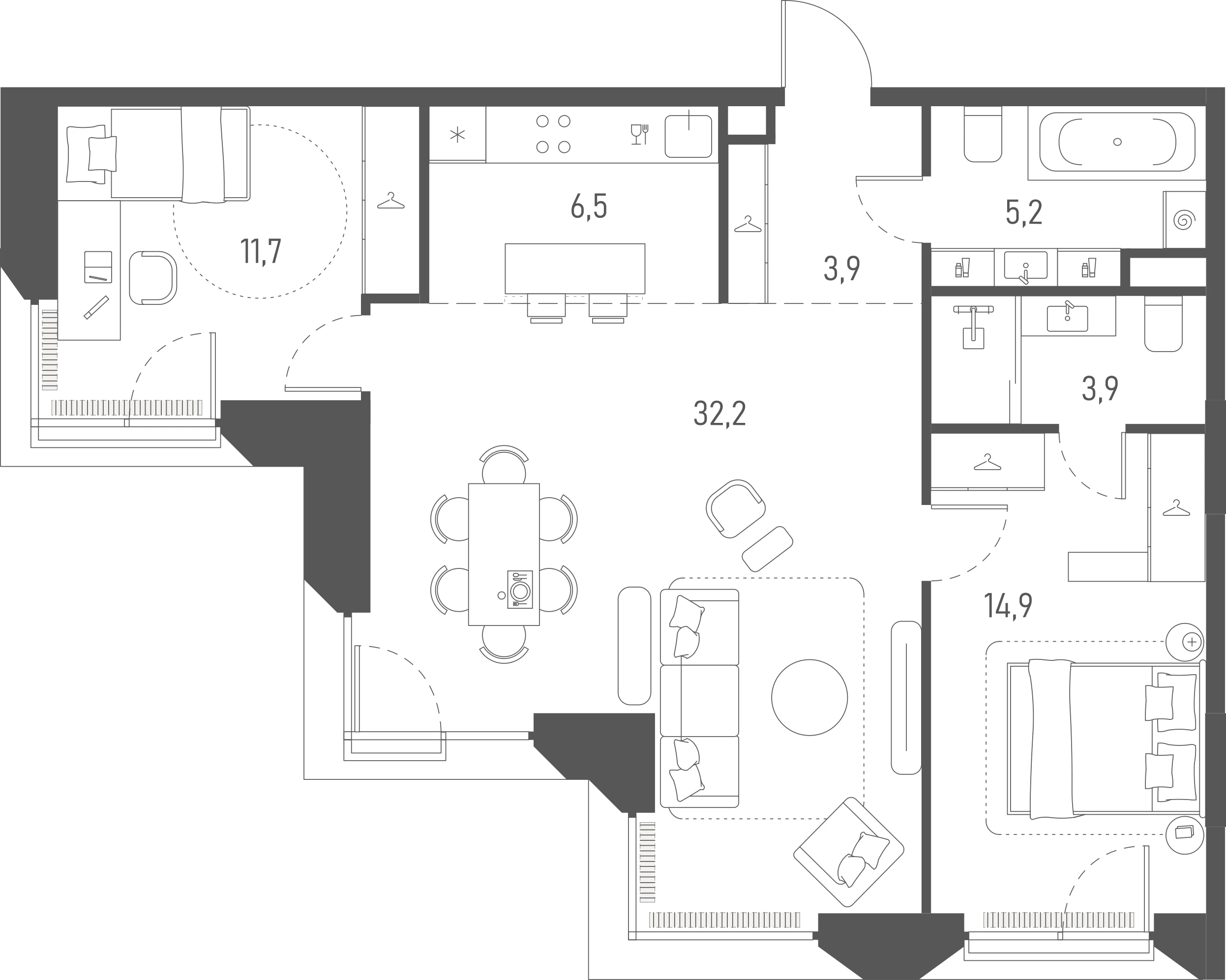 Планировка: 2-комнатная, 78,3 м²