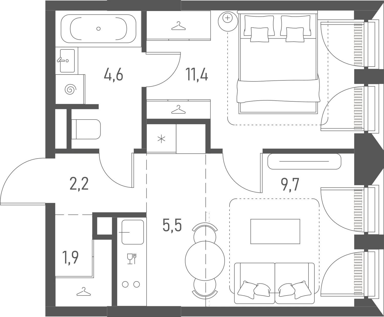 Планировка: 1-комнатная, 35,3 м²