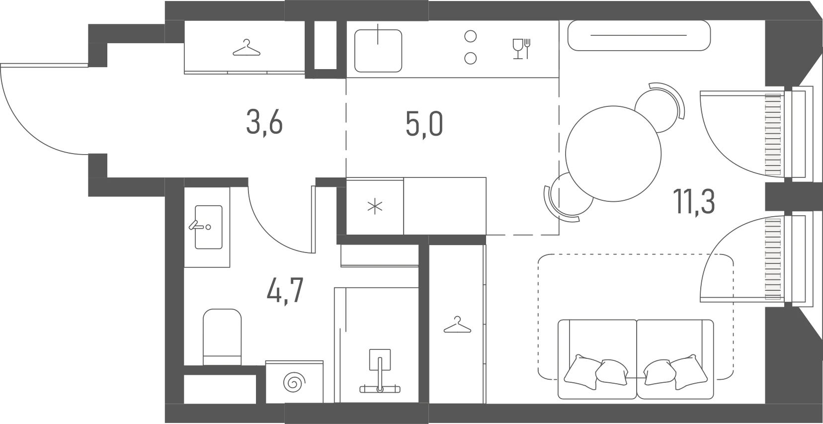 Планировка: Студия, 24,6 м²