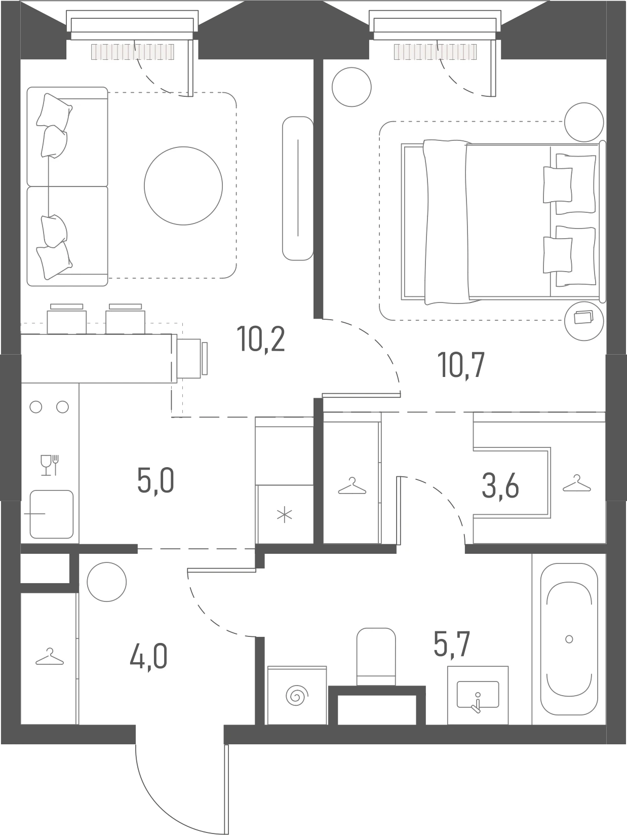 Планировка: 1-комнатная, 39,2 м²