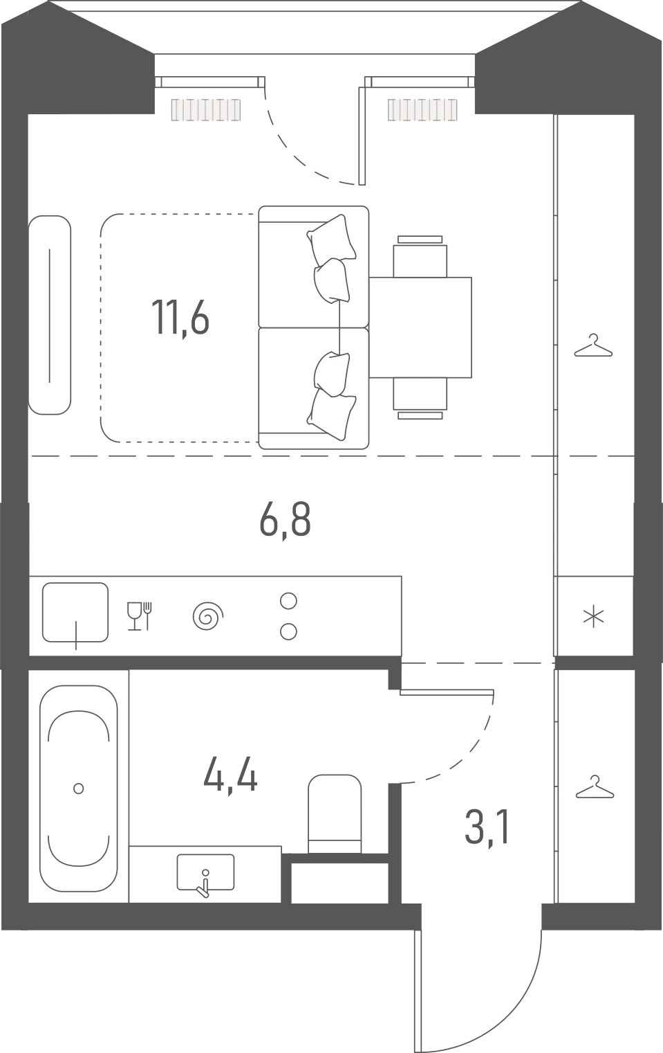 Планировка: Студия, 25,9 м²