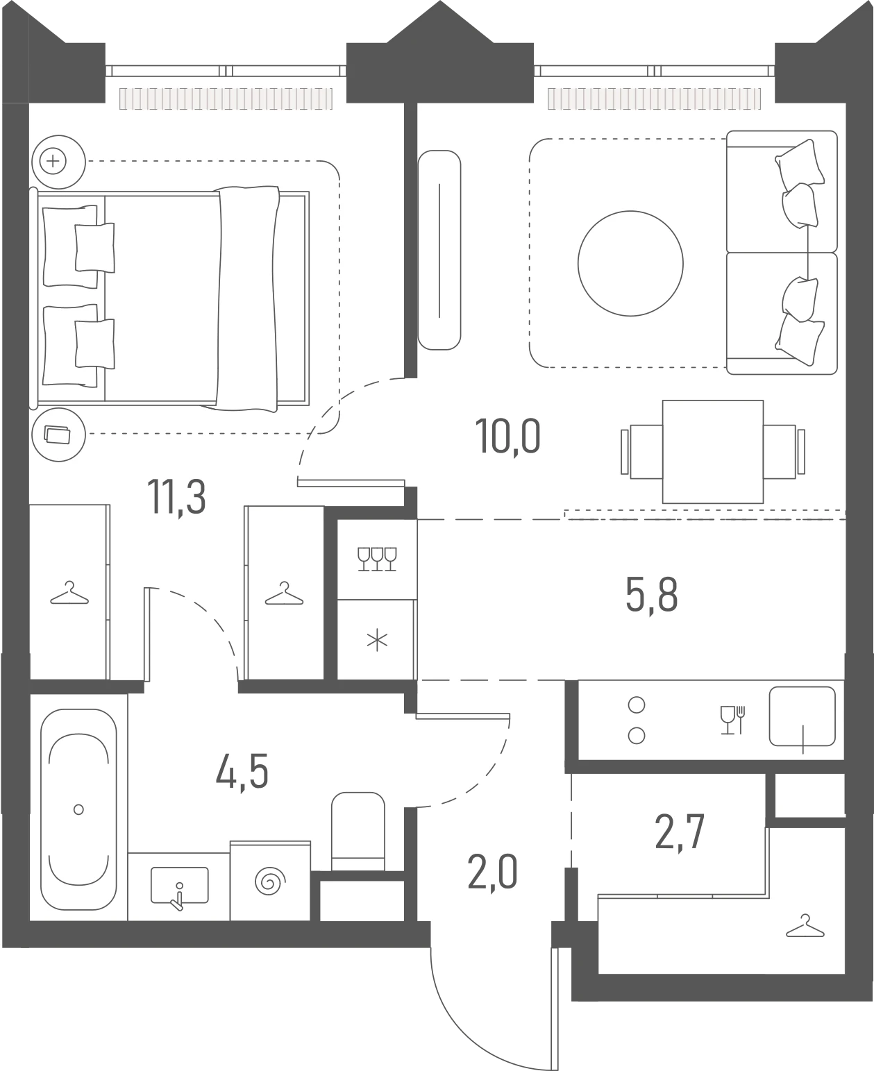 Планировка: 1-комнатная, 36,3 м²