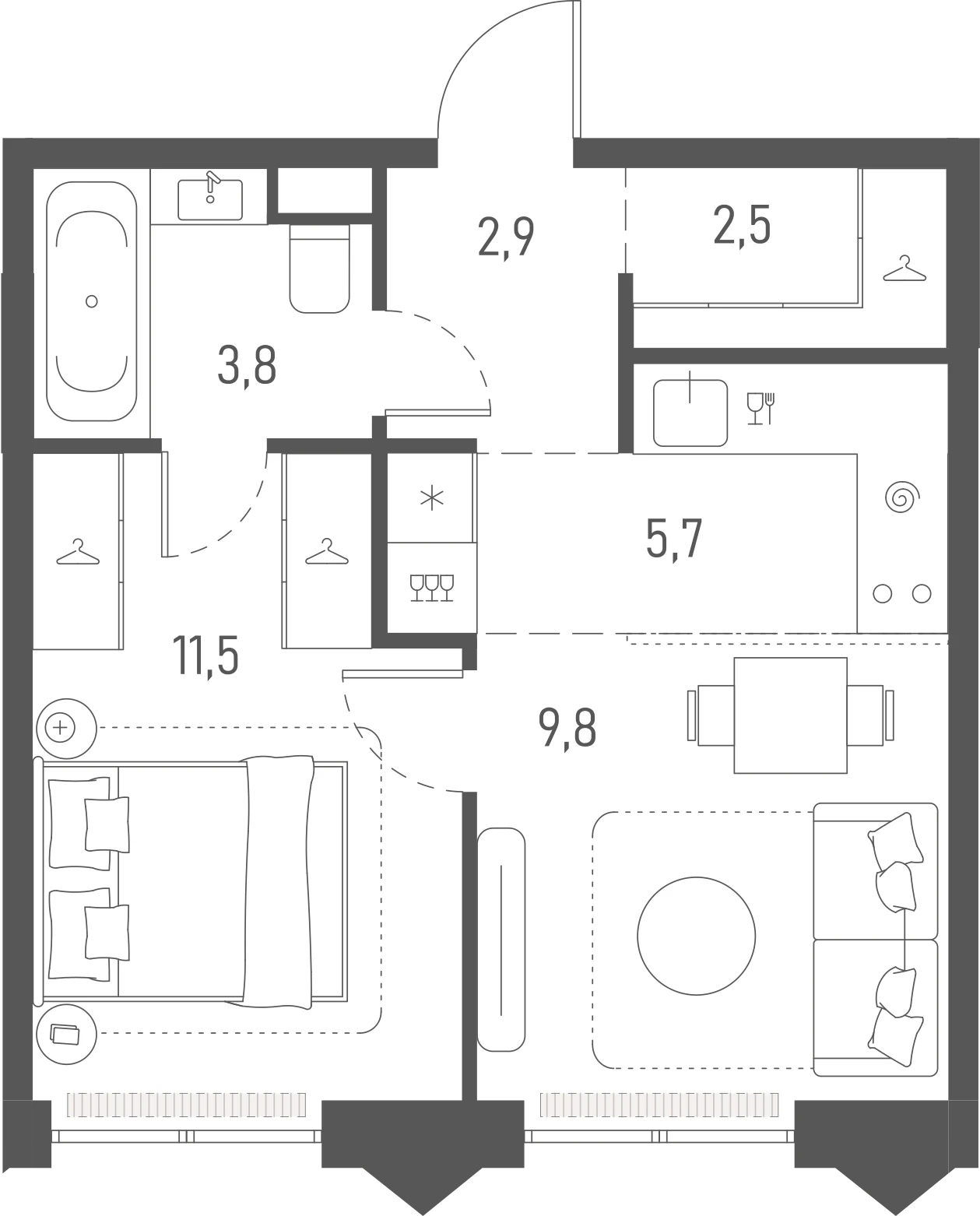 Планировка: 1-комнатная, 36,2 м²