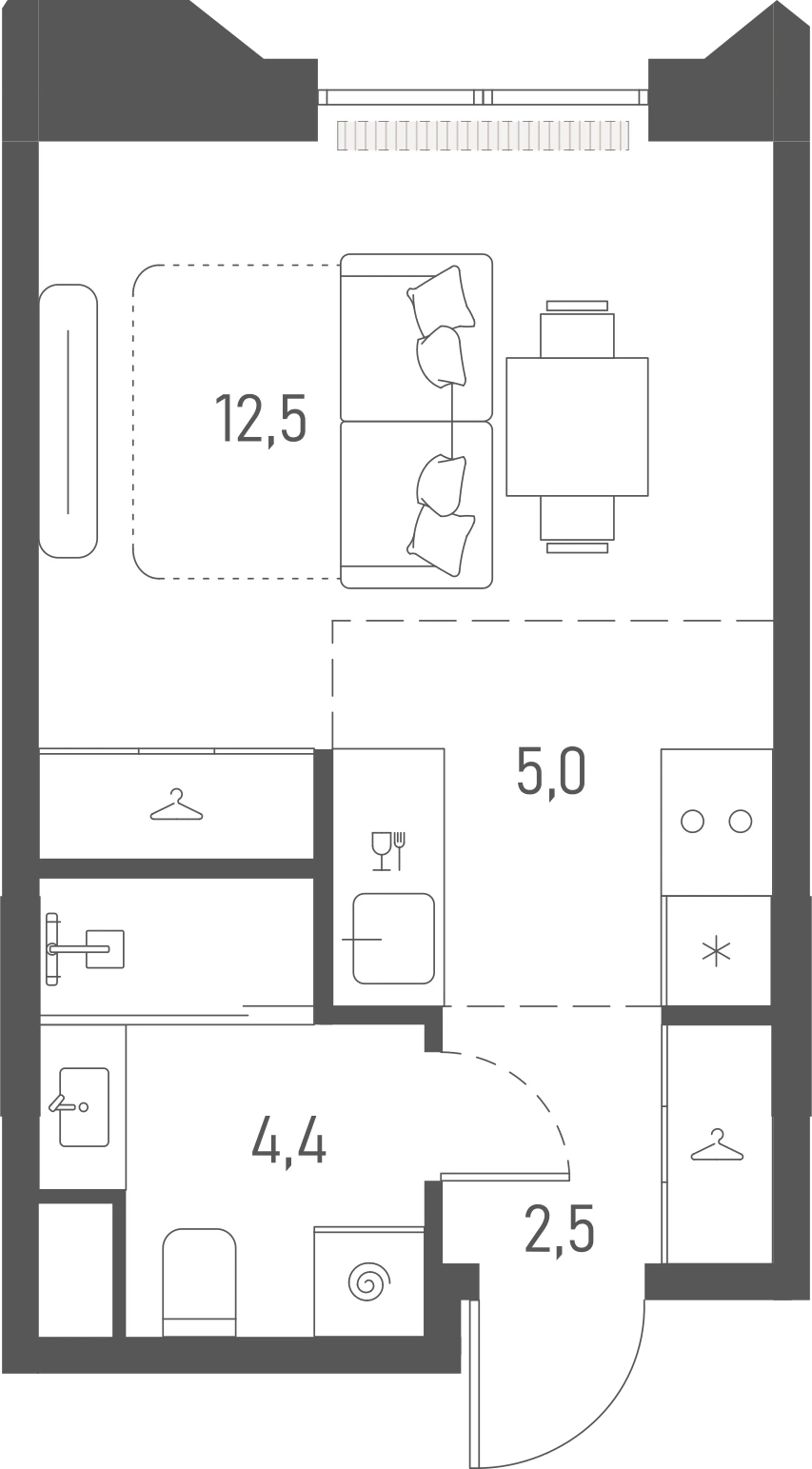 Планировка: Студия, 24,4 м²