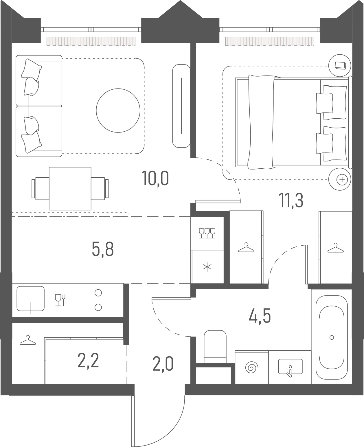 Планировка: 1-комнатная, 35,8 м²