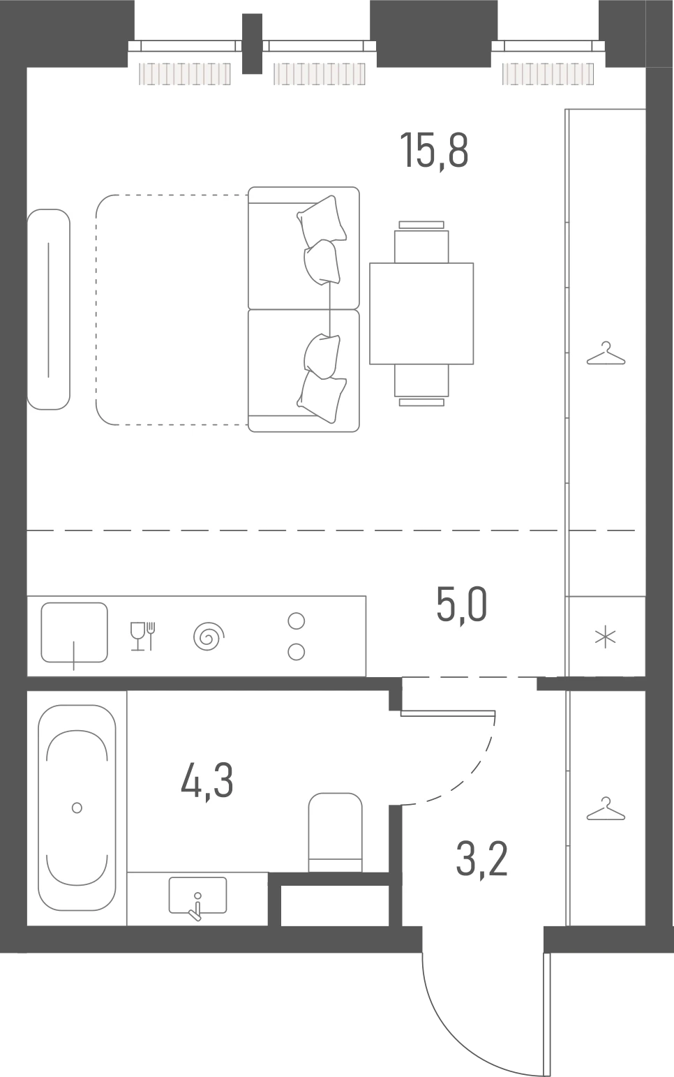 Планировка: Студия, 28,3 м²