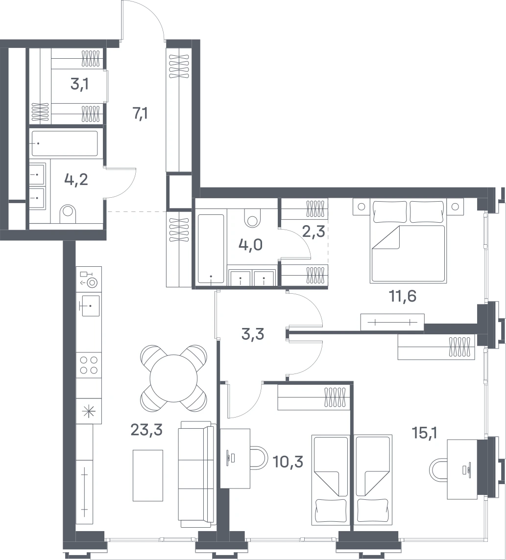 3-комнатная