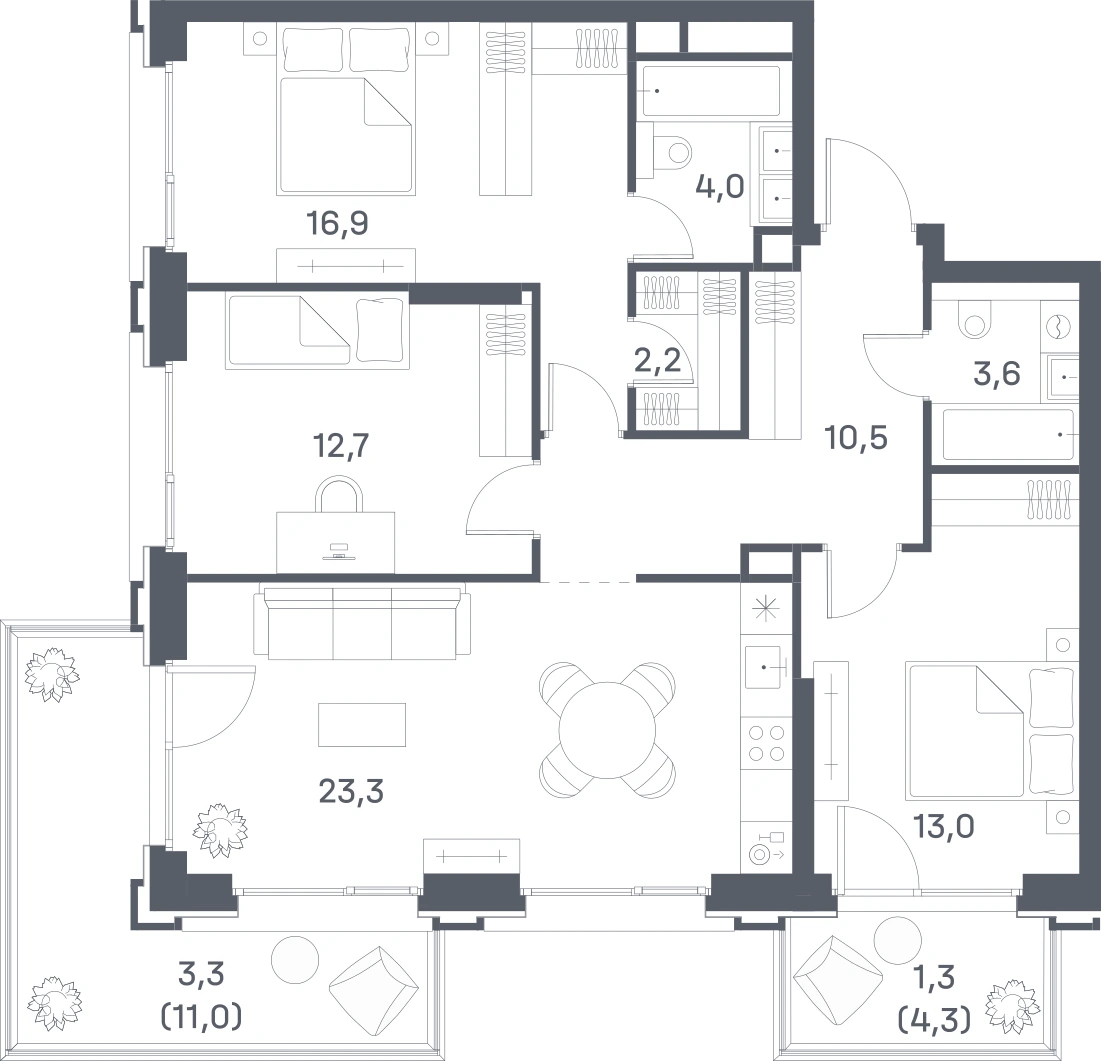 3-комнатная