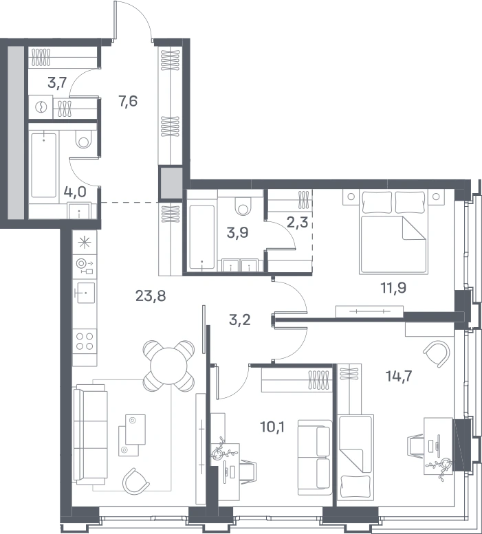 3-комнатная