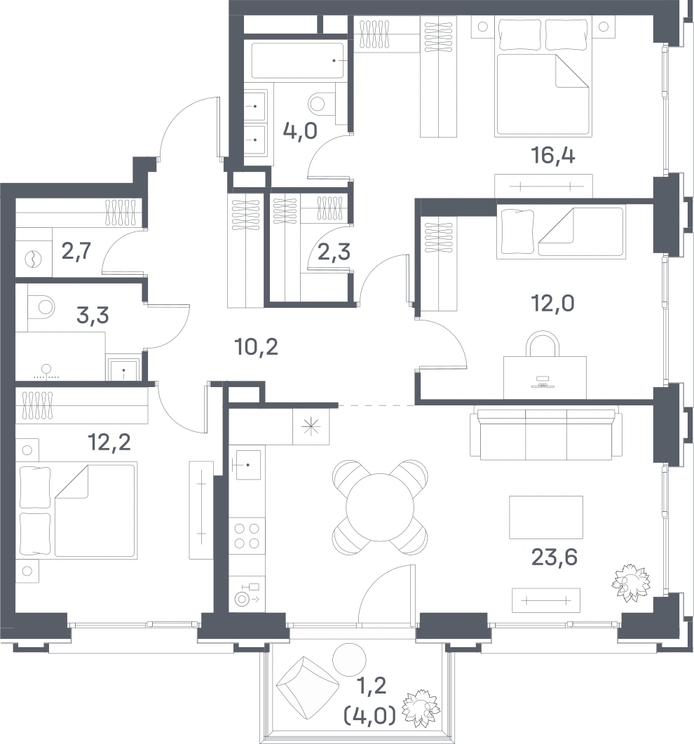 3-комнатная