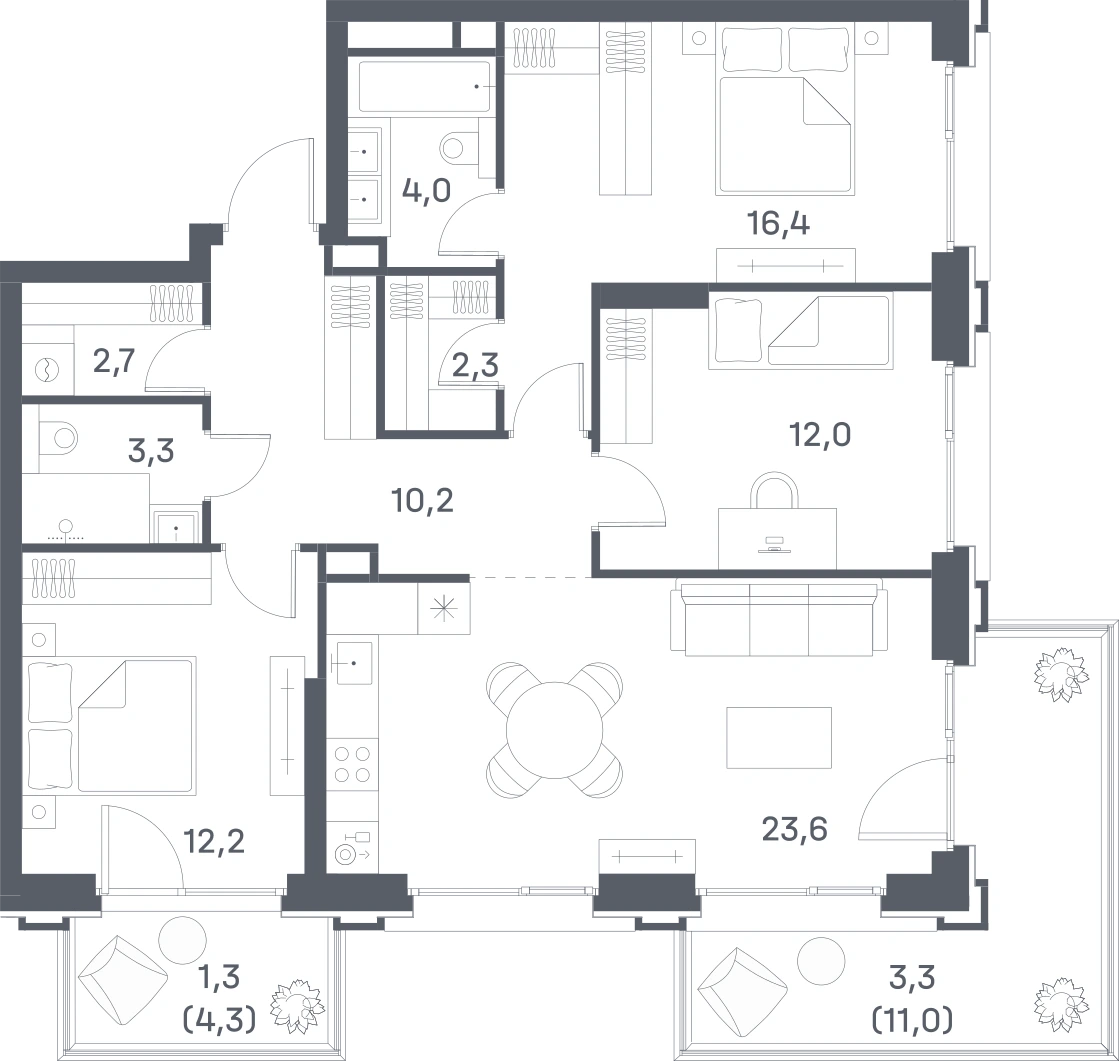 3-комнатная