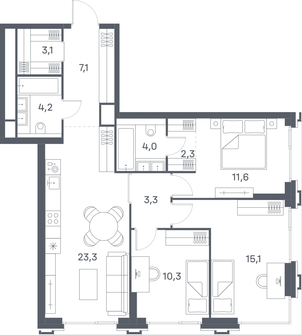 3-комнатная
