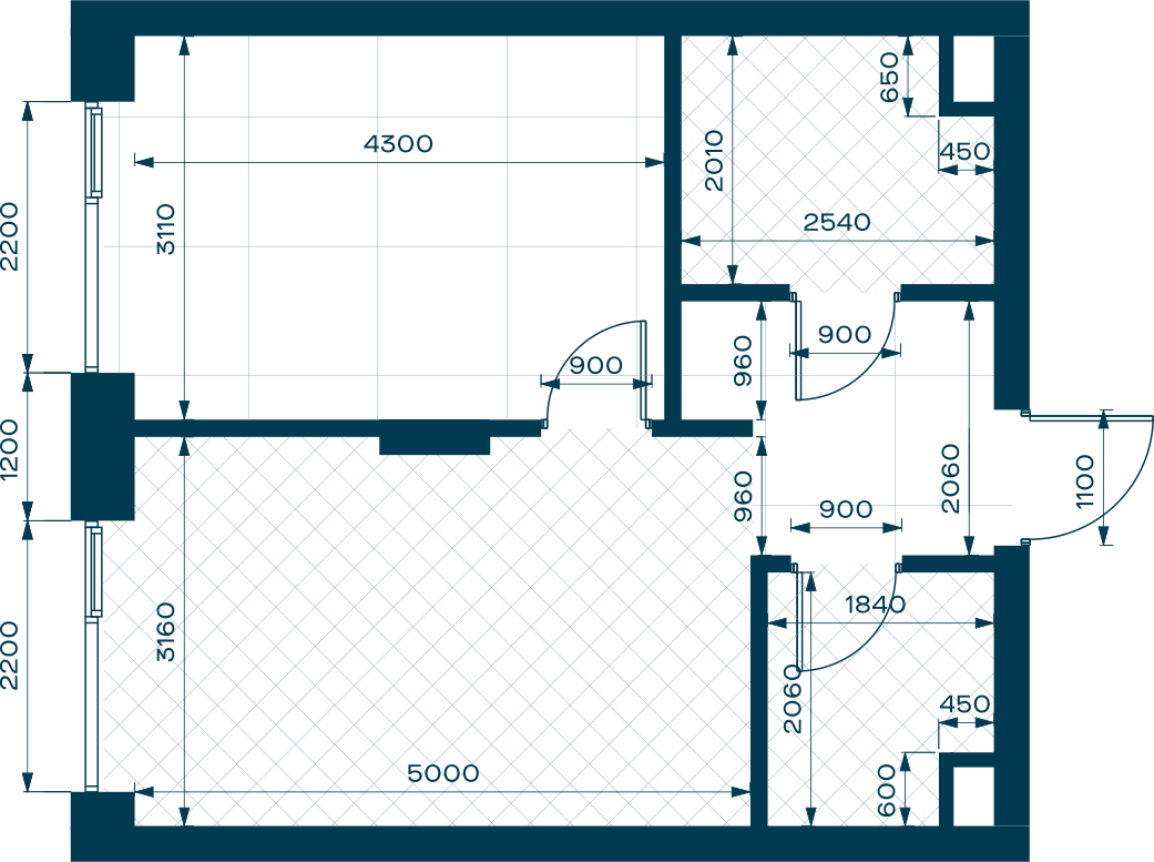 Планировка: 1-комнатная, 45,2 м²