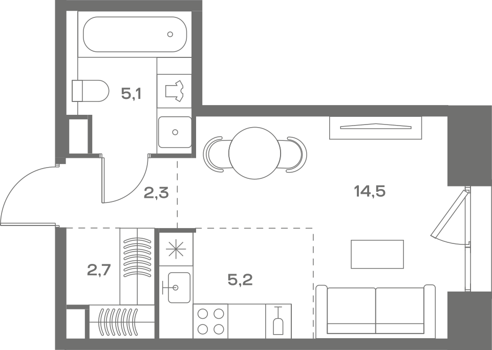 Планировка: Студия, 29,8 м²