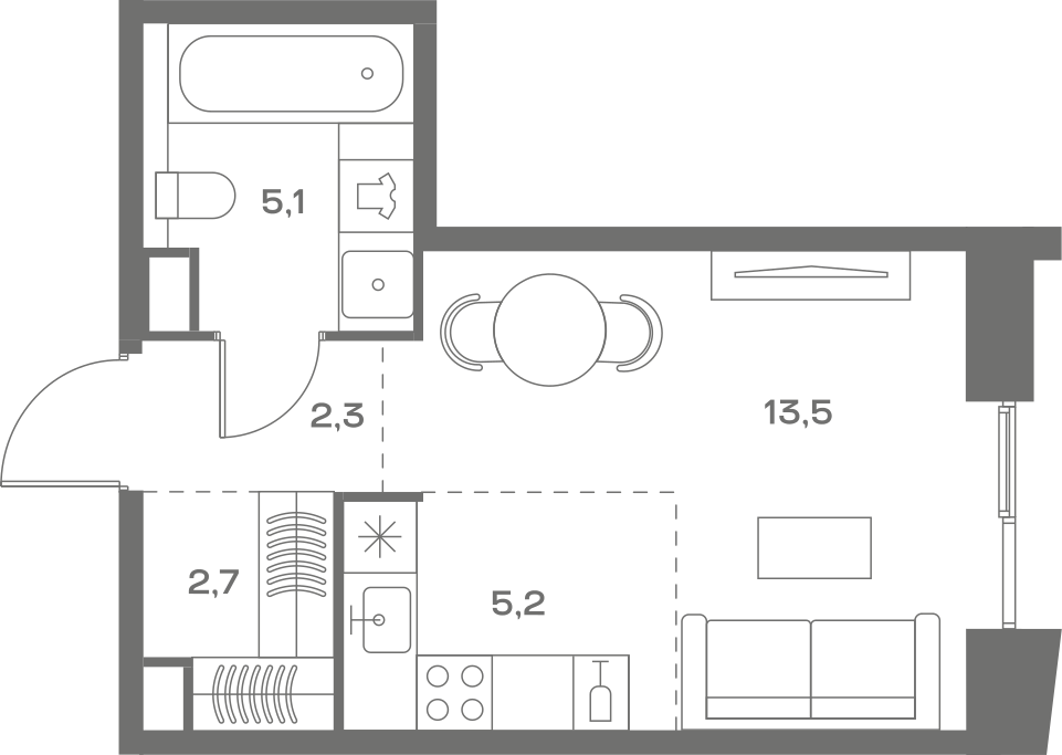 Планировка: Студия, 28,8 м²