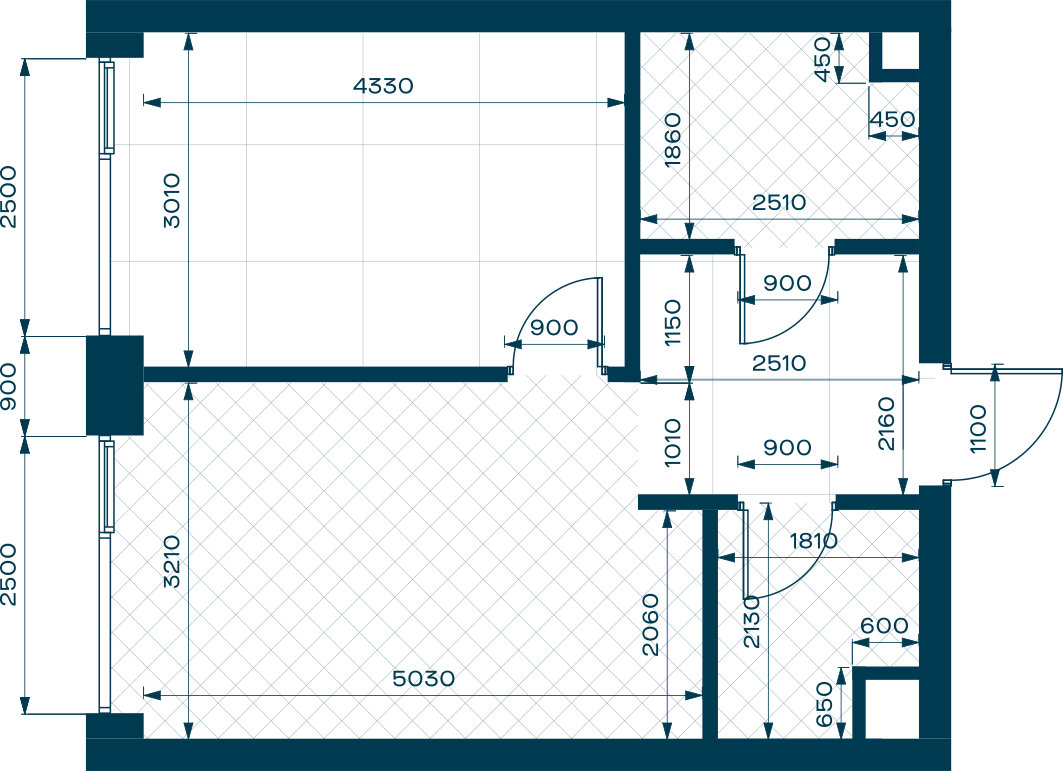 Планировка: 1-комнатная, 45 м²