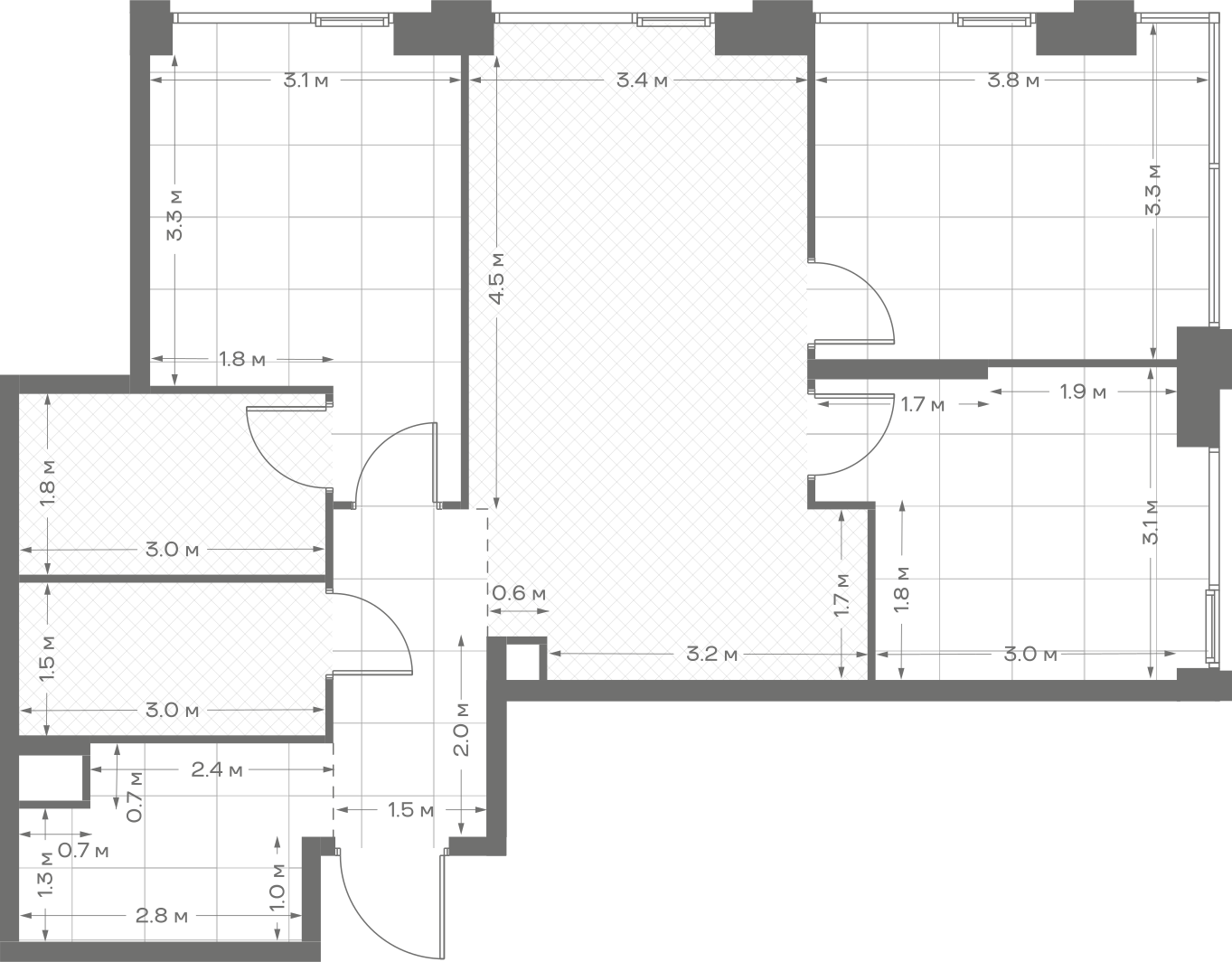 Планировка: 3-комнатная, 76,6 м²