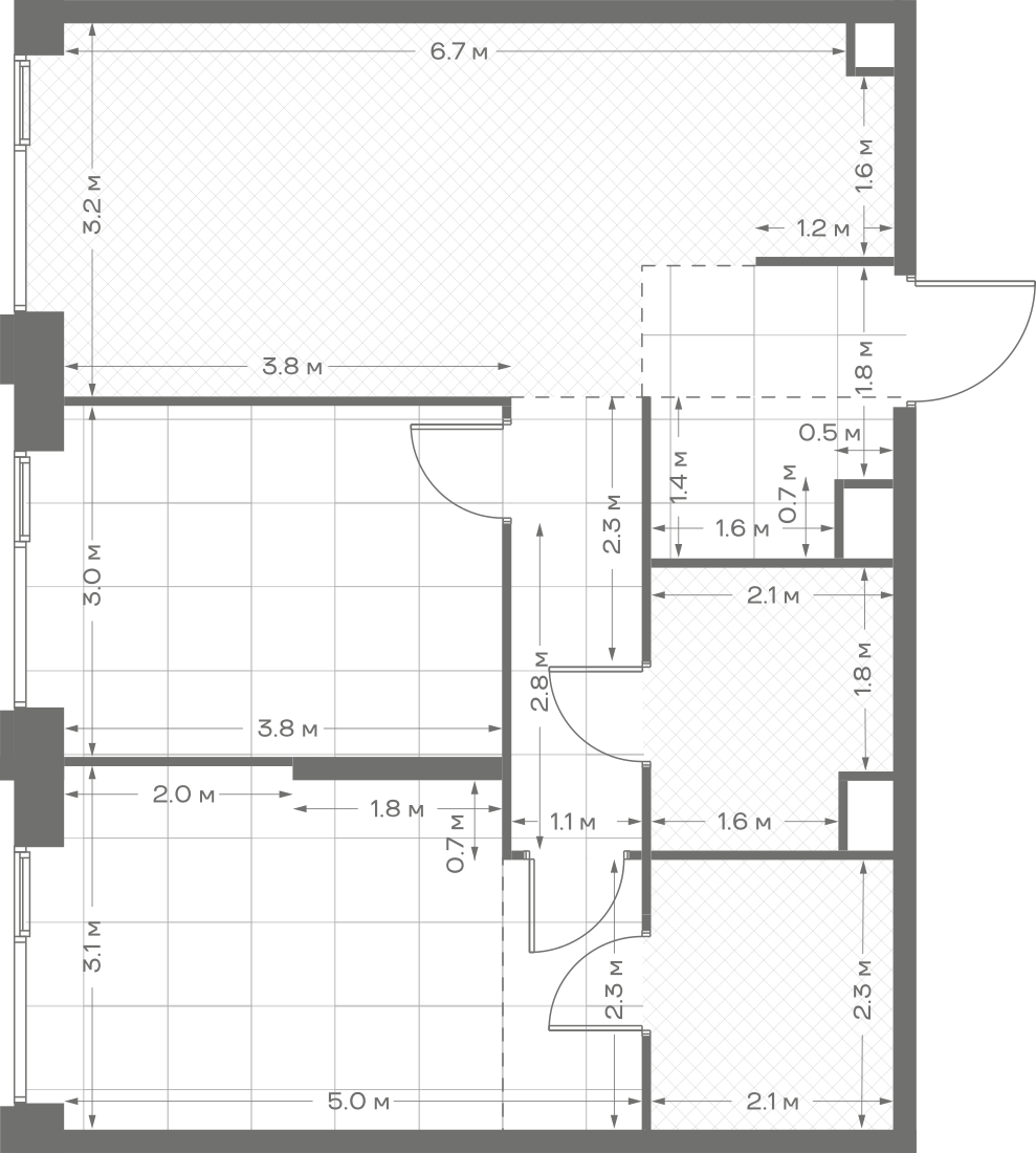 Планировка: 2-комнатная, 65,9 м²
