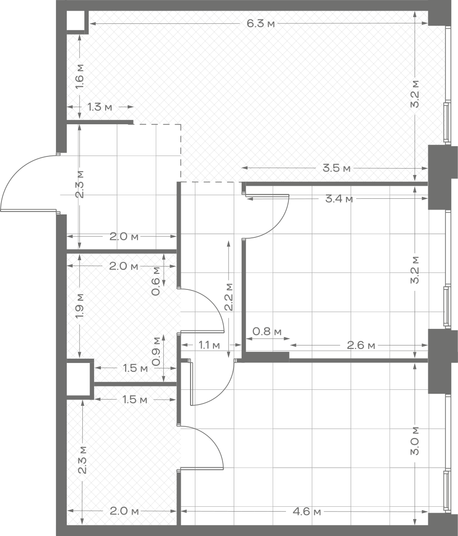 Планировка: 2-комнатная, 62 м²